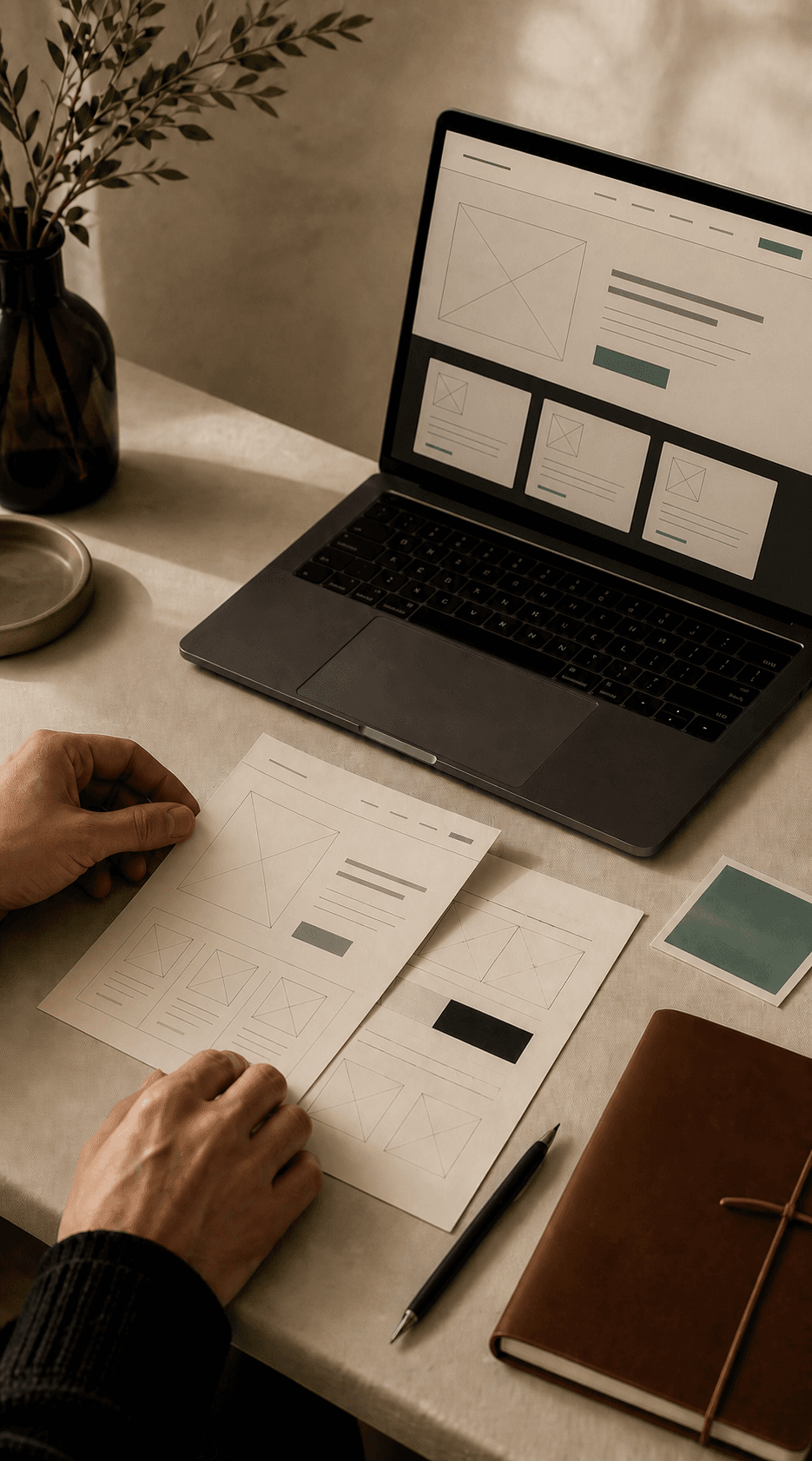 Web design process with website wireframes