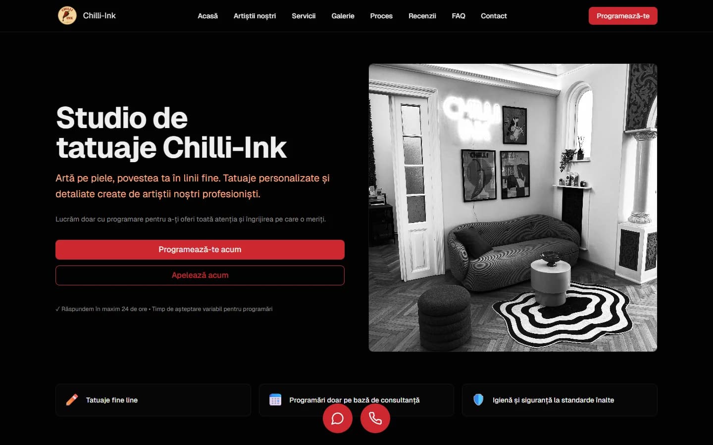 Screenshot of the Chilli Ink Tattoo project on desktop