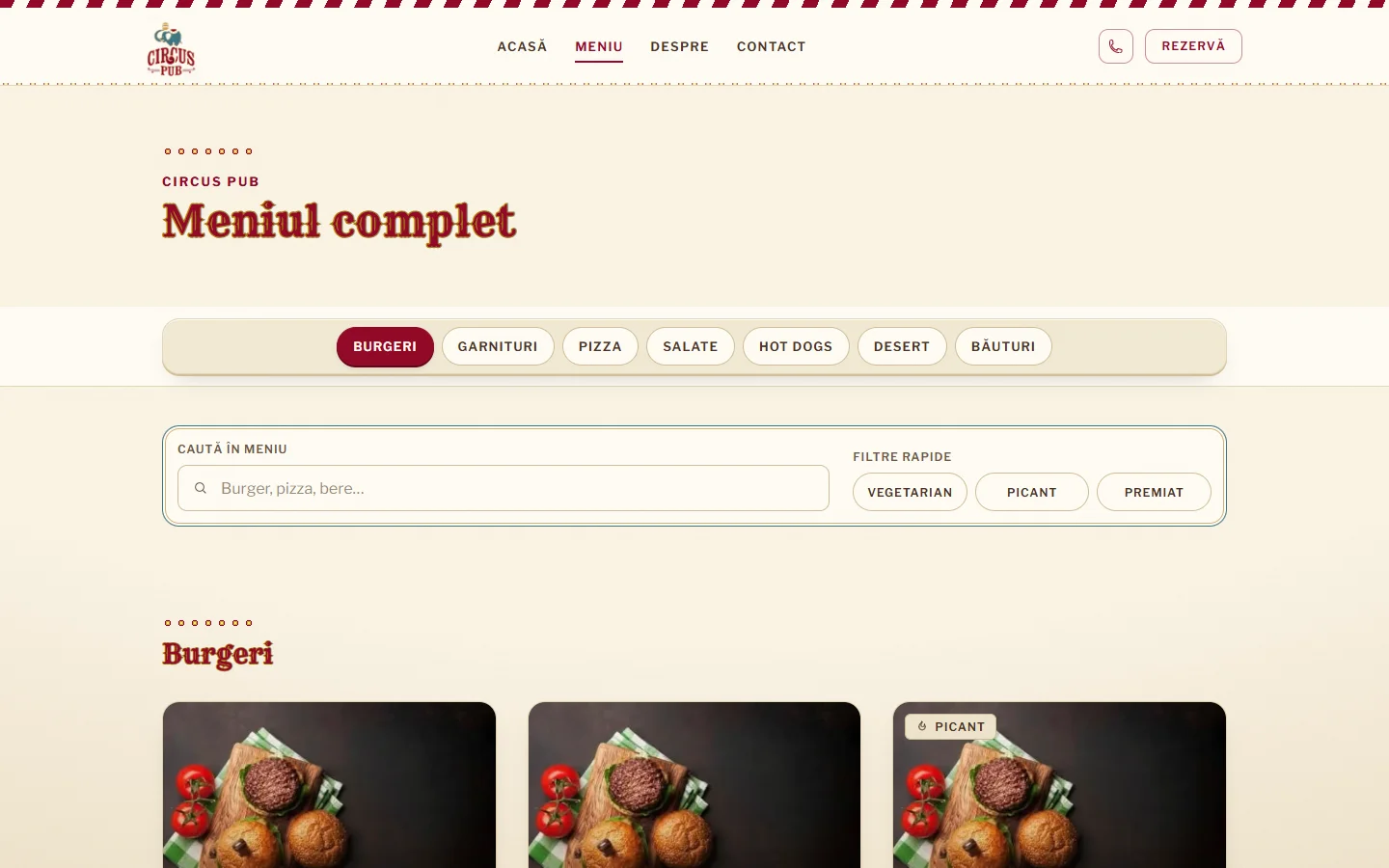 Circus Pub — Menu