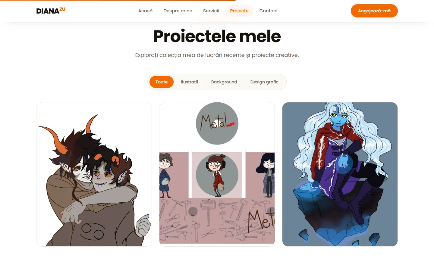 DianaZU gallery of creative work with category filters