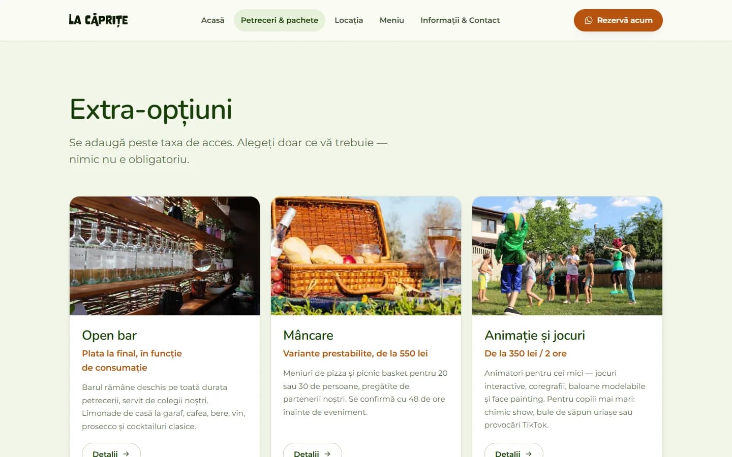 Optional services available for La Căprițe parties