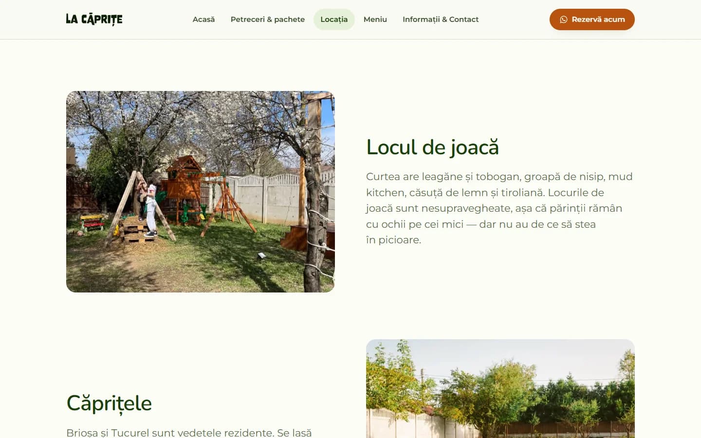 La Căprițe venue section showing the garden and facilities