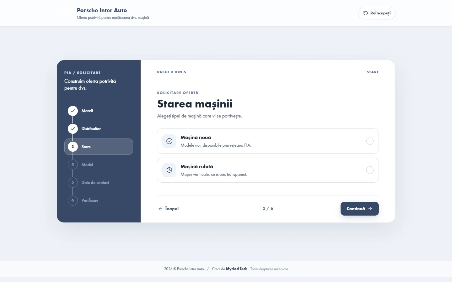 Multi-Step Form — Set the vehicle condition