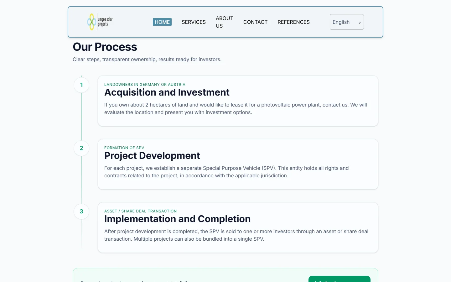 Unigea’s three-stage process, from investment to completion