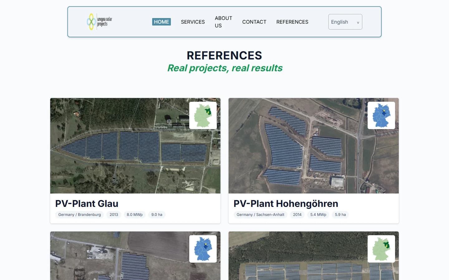 Unigea references gallery showing photovoltaic sites