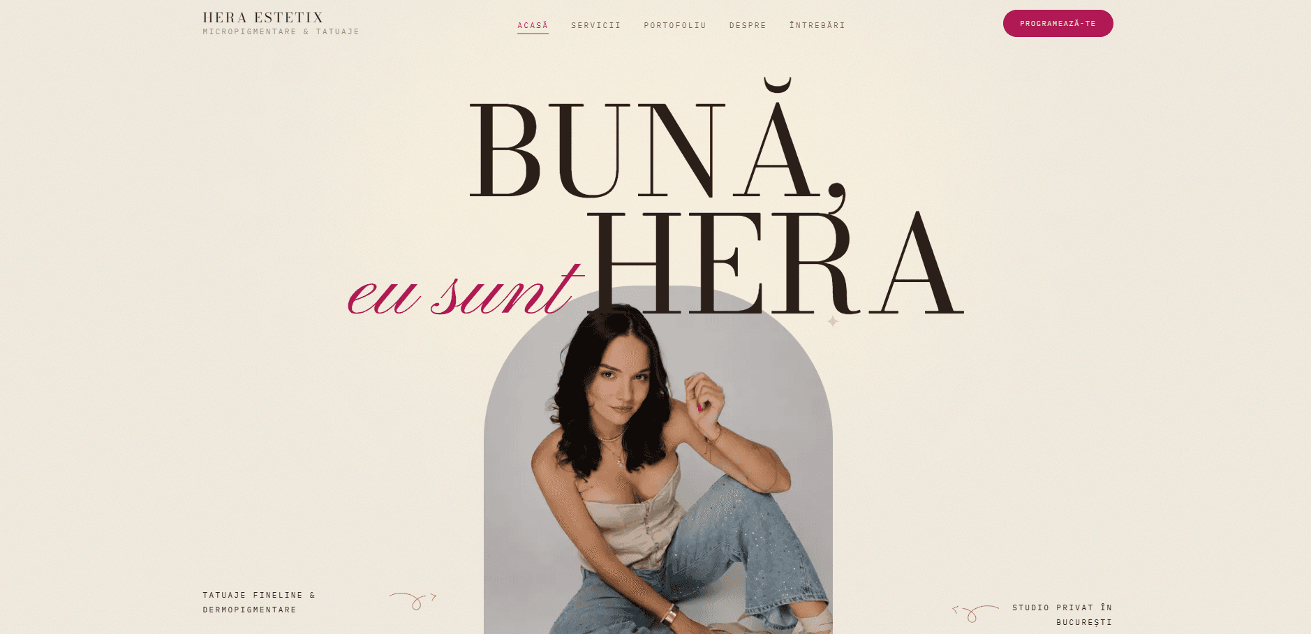 Captură de ecran a site-ului Hera Estetix — Site de prezentare, realizat de Myriad Tech