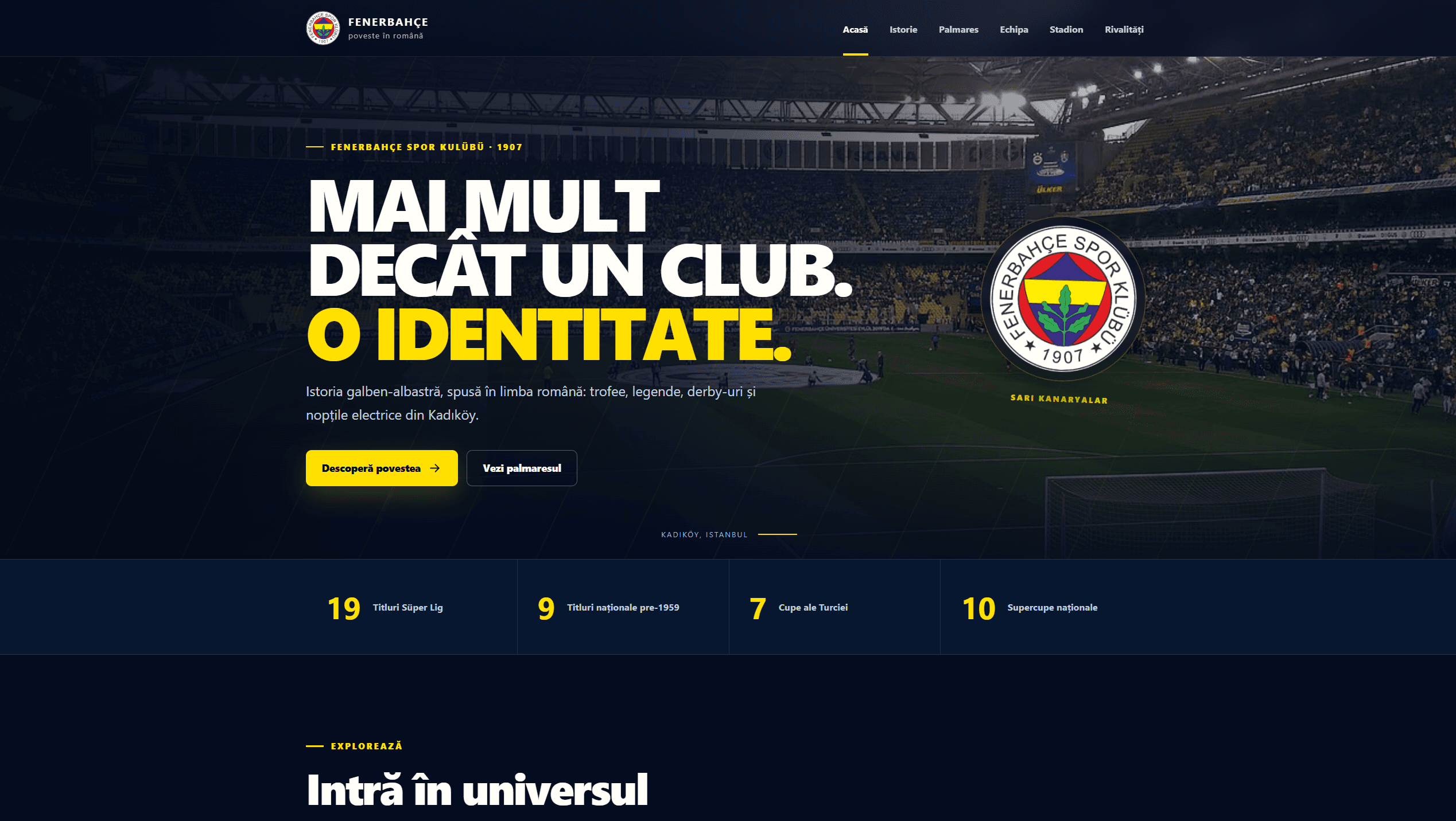 Captură de ecran a site-ului Fenerbahce — Site de prezentare, realizat de Myriad Tech
