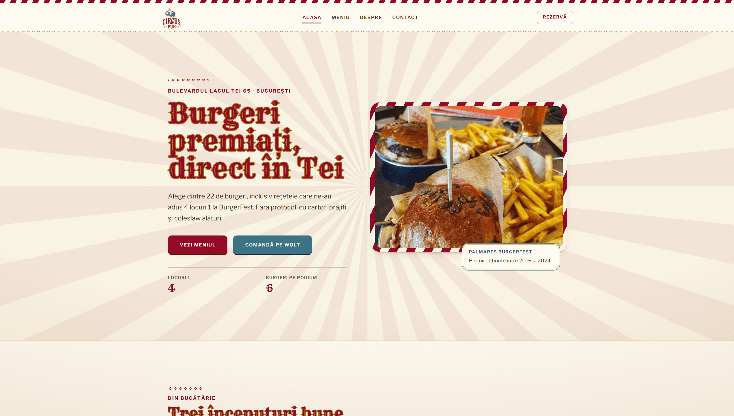 Captură de ecran a site-ului Circus Pub — Site de prezentare, realizat de Myriad Tech