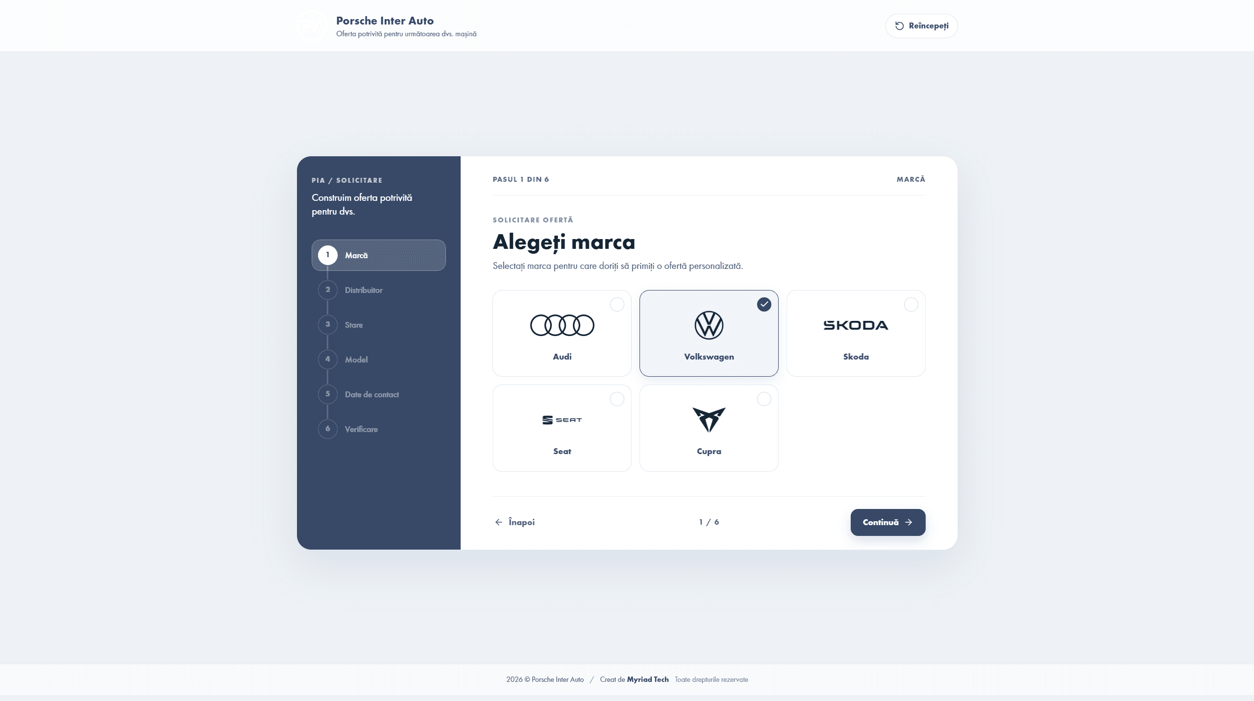 Captură de ecran a site-ului Multi-Step Form — Altele, realizat de Myriad Tech