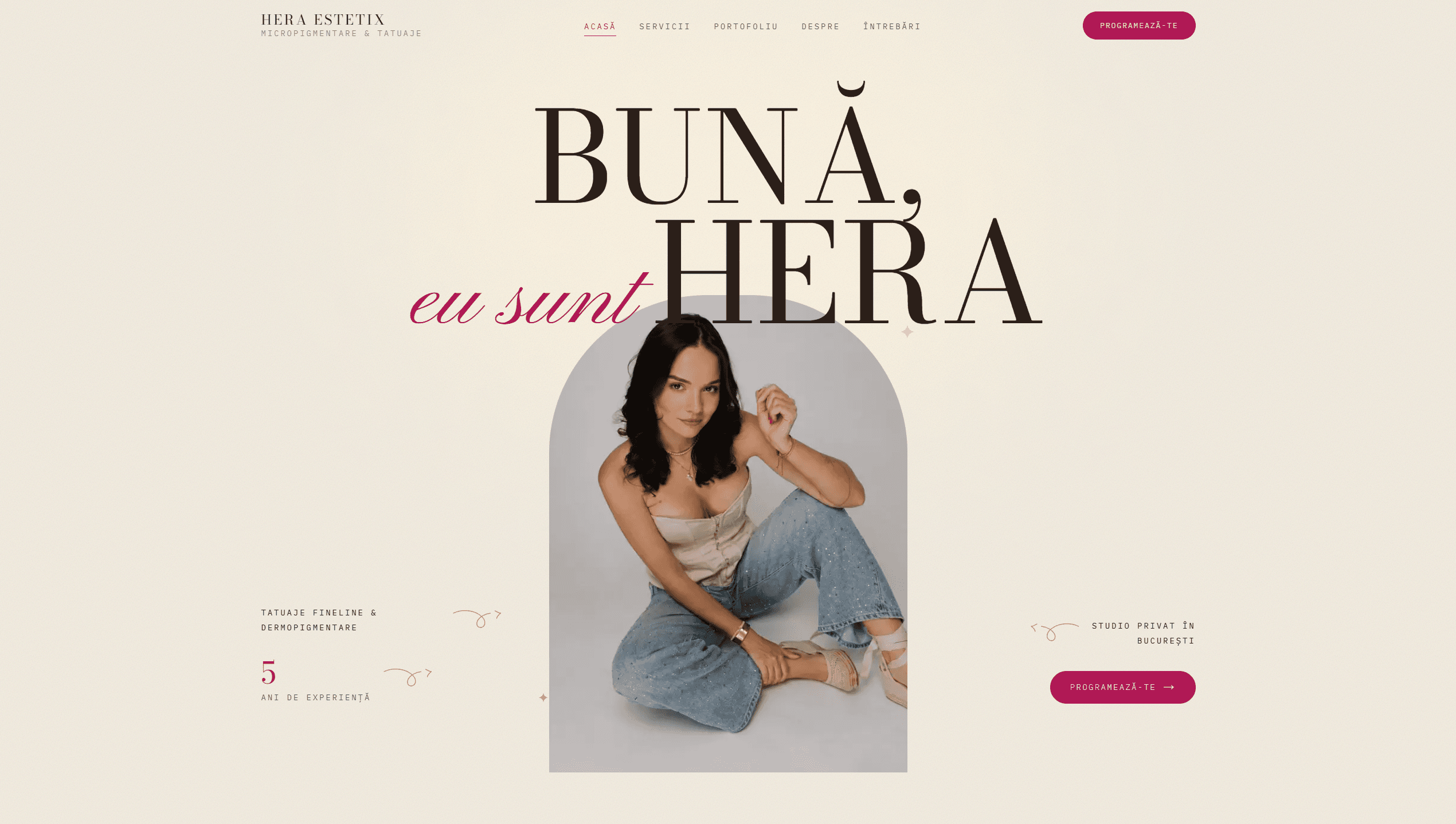 Captură de ecran a site-ului Hera Estetix — Site de prezentare, realizat de Myriad Tech